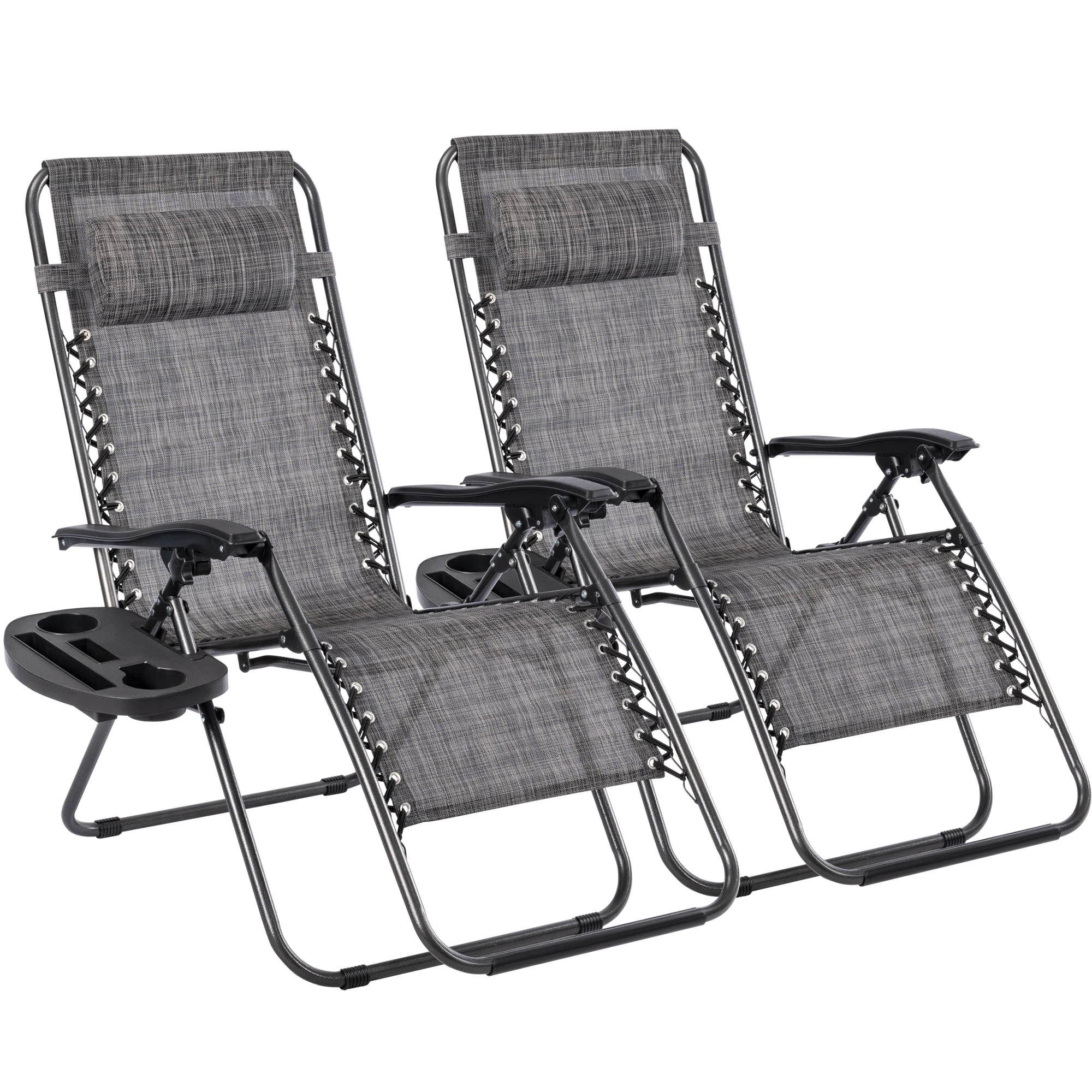 T-LoVendo Pack of 2 Folding Outdoor Sun Loungers or Chairs for Garden, Beach, Pool, Terrace. Zero Gravity 2 Units, Lightweight Steel, Cup Holder and Headrest.