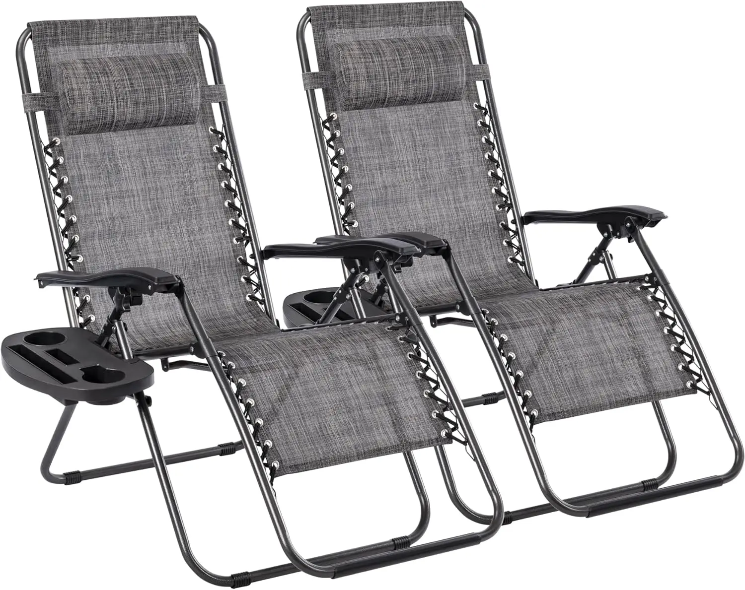 T-LoVendo Pack of 2 Folding Outdoor Sun Loungers or Chairs for Garden, Beach, Pool, Terrace. Zero Gravity 2 Units, Lightweight Steel, Cup Holder and Headrest. - Image 7