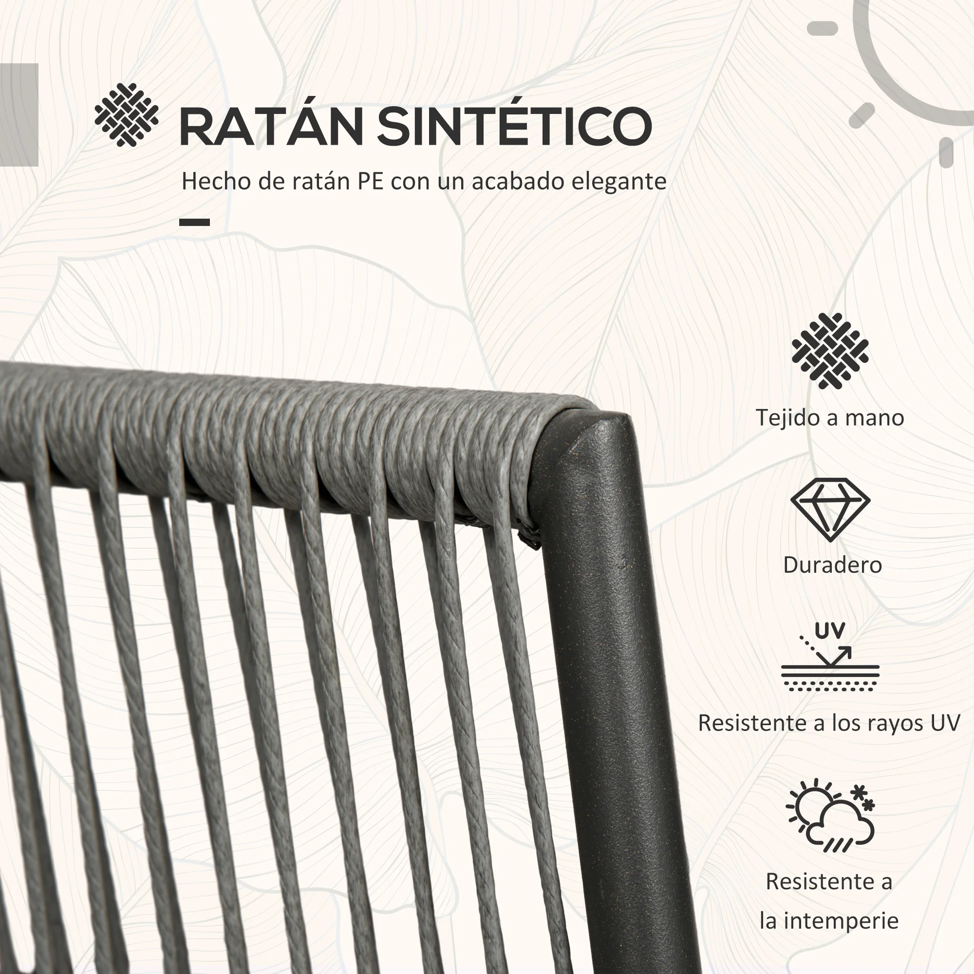 Outsunny Rattan Garden Furniture Set with 1 Coffee Table and 2 Armchairs - Image 4