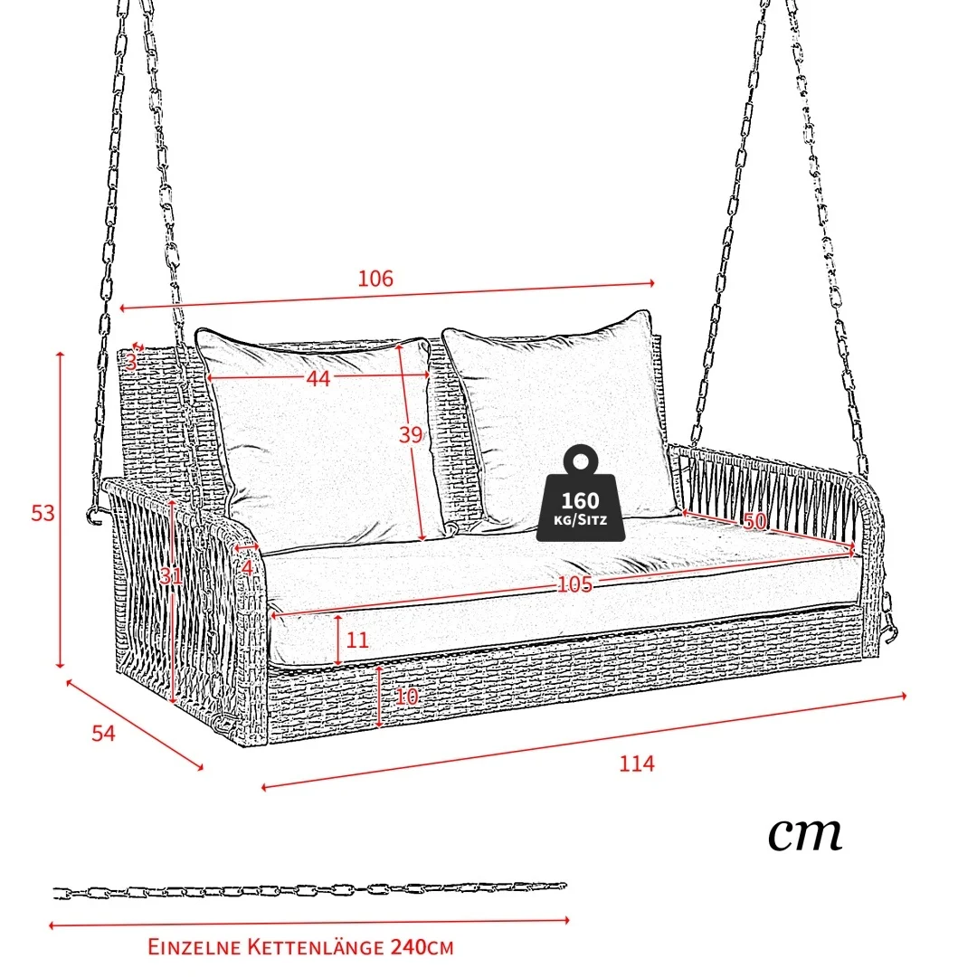 Outdoor garden furniture set, beige rattan, beige cushion, 2 seats, with cushion and backrest, outdoor swing, garden swing - Image 2