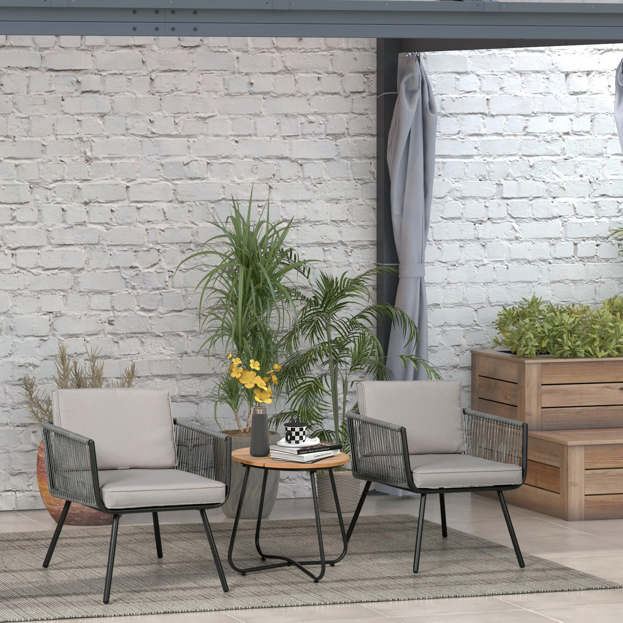 Outsunny Rattan Garden Furniture Set with 1 Coffee Table and 2 Armchairs - Image 2