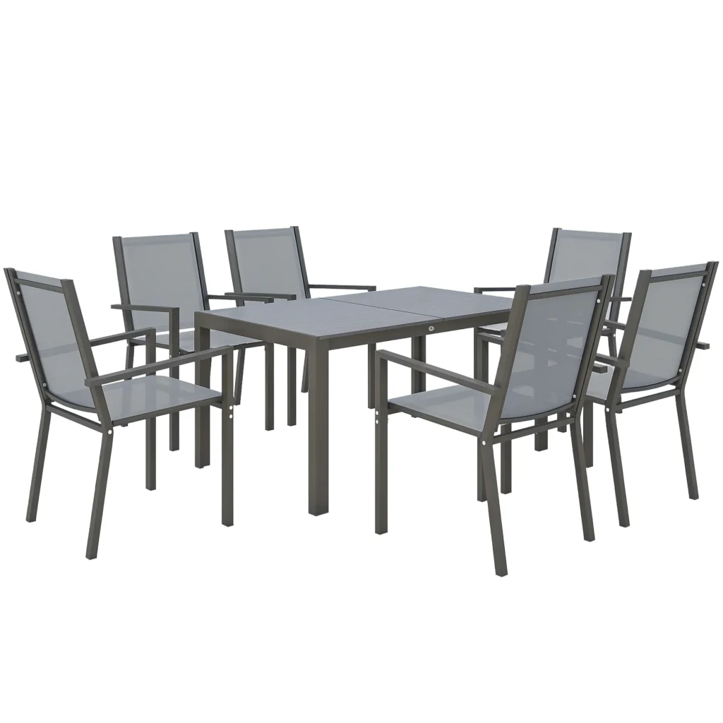 Outsunny Garden Table and Chair Set with Stackable Chairs and Steel Frame for Terrace Patio Light Gray