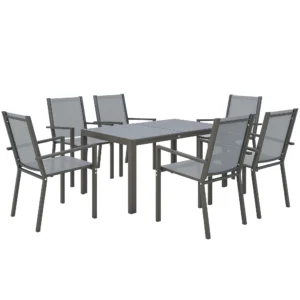 Outsunny Garden Table and Chair Set with Stackable Chairs and Steel Frame for Terrace Patio Light Gray