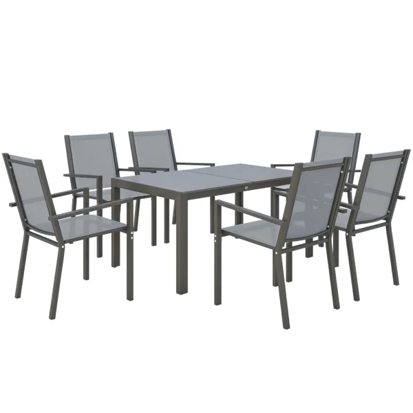 Outsunny Garden Table and Chair Set with Stackable Chairs and Steel Frame for Terrace Patio Light Gray