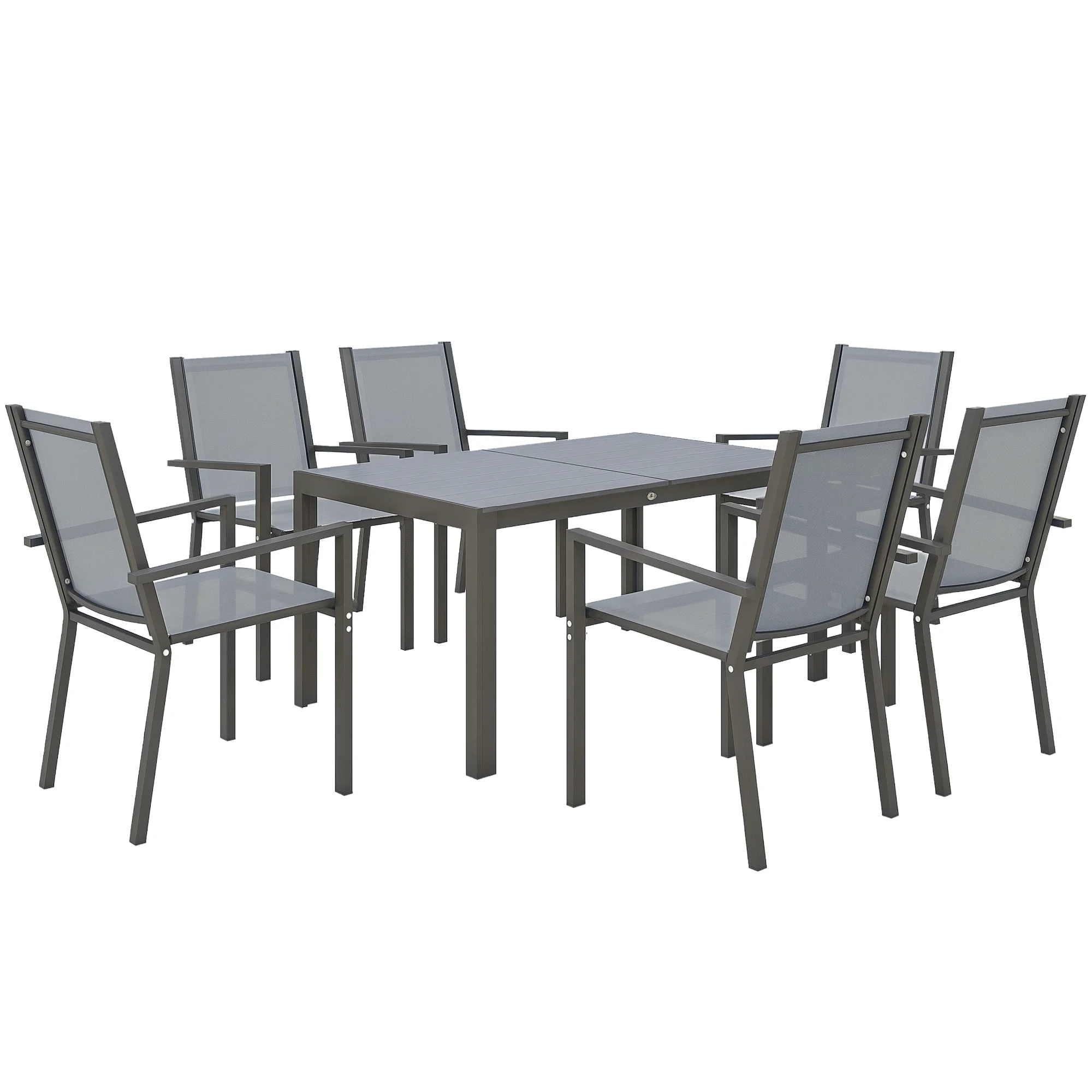 Outsunny Garden Table and Chair Set with Stackable Chairs and Steel Frame for Terrace Patio Light Gray
