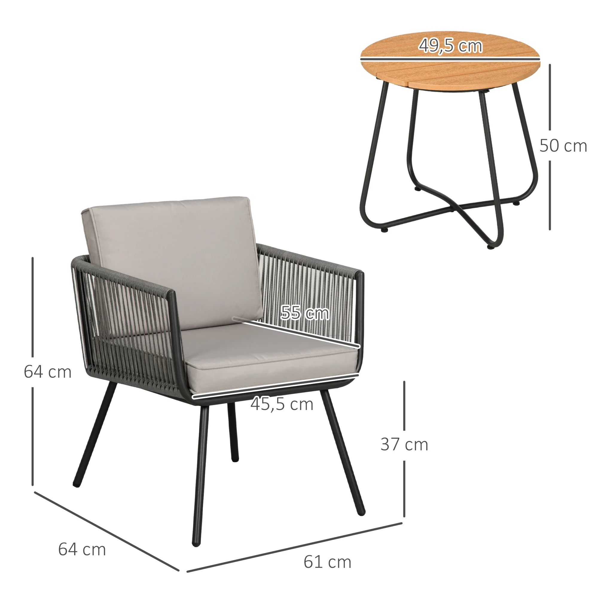 Outsunny Rattan Garden Furniture Set with 1 Coffee Table and 2 Armchairs - Image 3