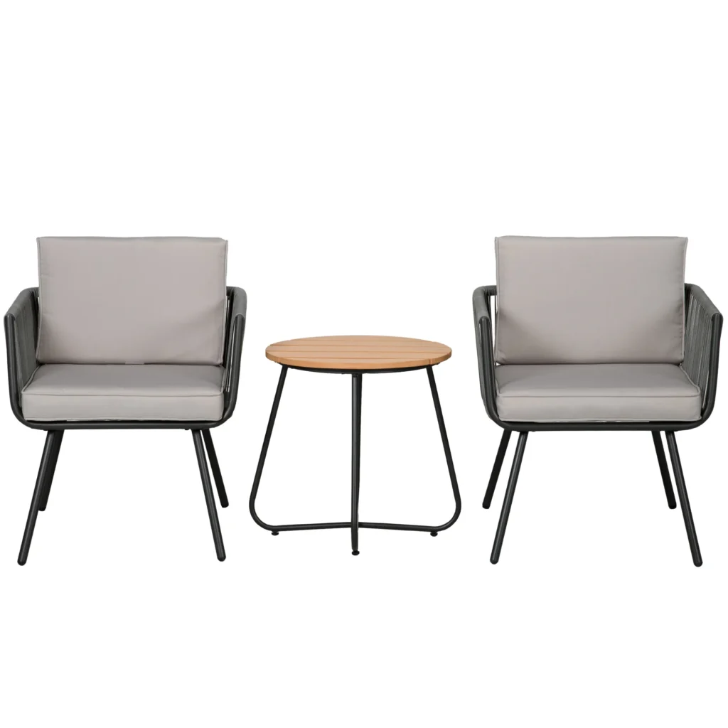 Outsunny Rattan Garden Furniture Set with 1 Coffee Table and 2 Armchairs