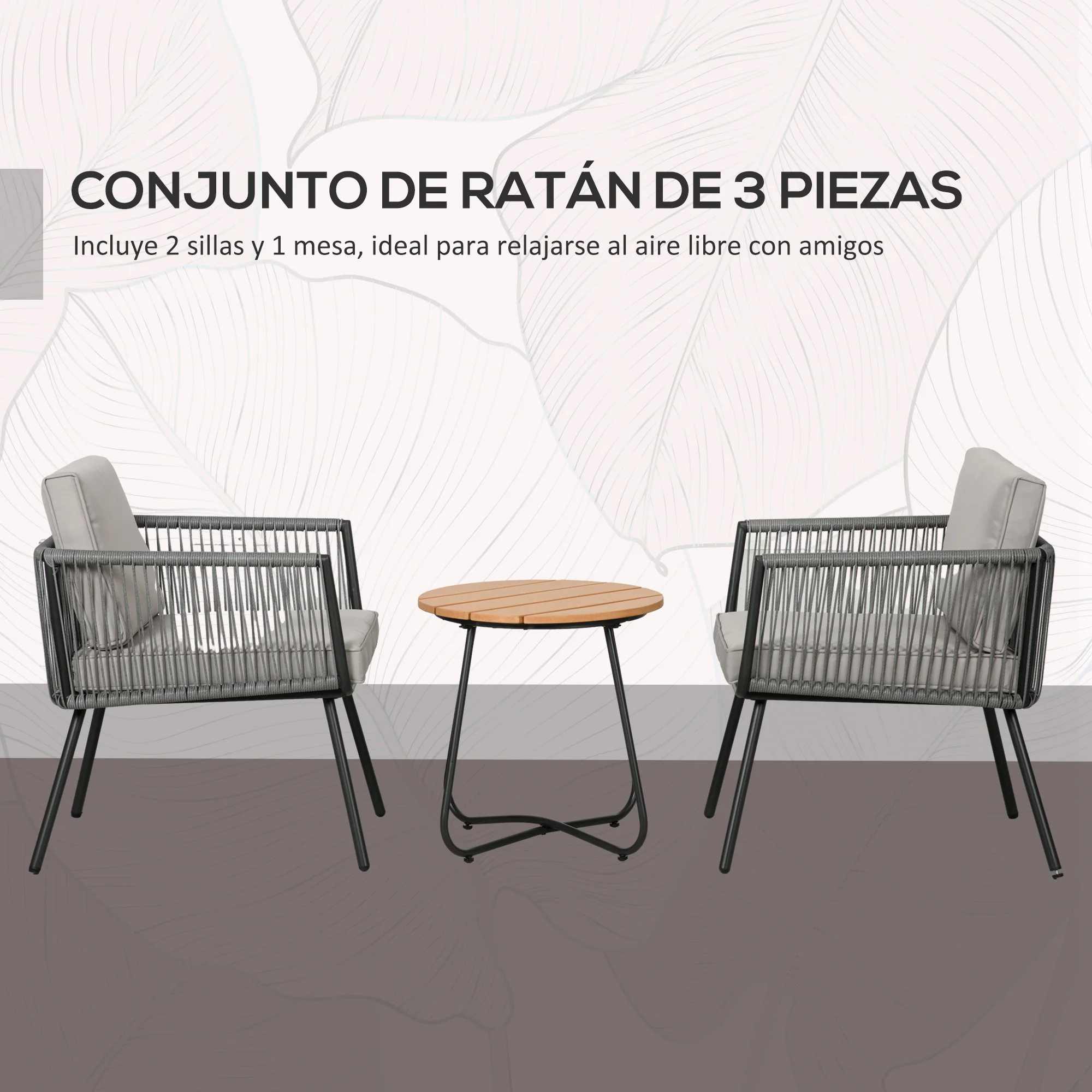 Outsunny Rattan Garden Furniture Set with 1 Coffee Table and 2 Armchairs - Image 6