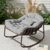 Rattan rocking chair with thick cushion, extra-large modern wicker egg chair for outdoor patio, garden, indoor home furniture