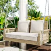 Outdoor garden furniture set, beige rattan, beige cushion, 2 seats, with cushion and backrest, outdoor swing, garden swing