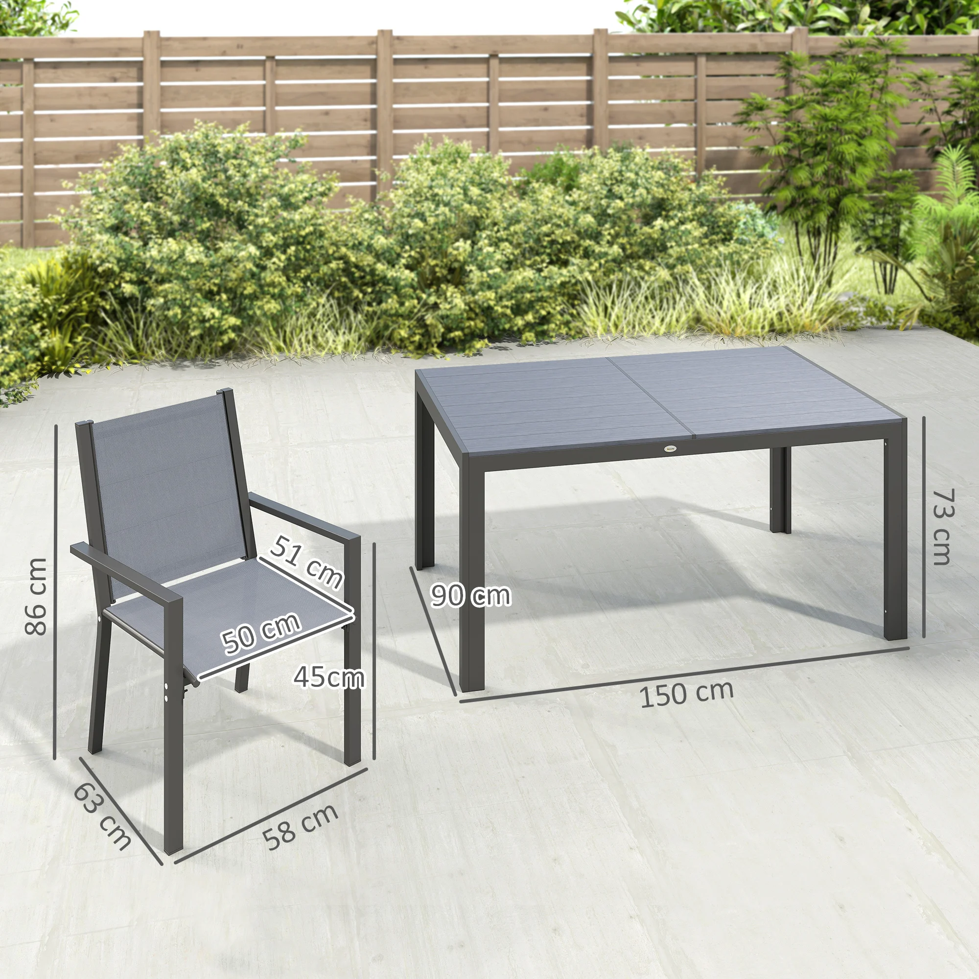 Outsunny Garden Table and Chair Set with Stackable Chairs and Steel Frame for Terrace Patio Light Gray - Image 6