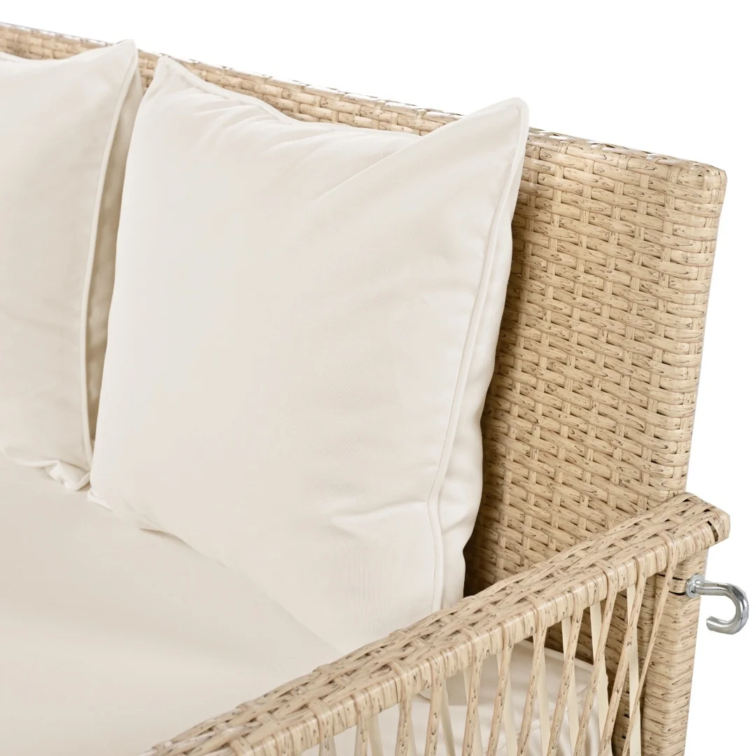 Outdoor garden furniture set, beige rattan, beige cushion, 2 seats, with cushion and backrest, outdoor swing, garden swing - Image 3