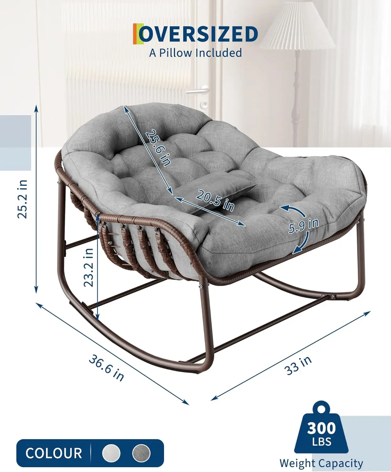 Rattan rocking chair with thick cushion, extra-large modern wicker egg chair for outdoor patio, garden, indoor home furniture - Image 6